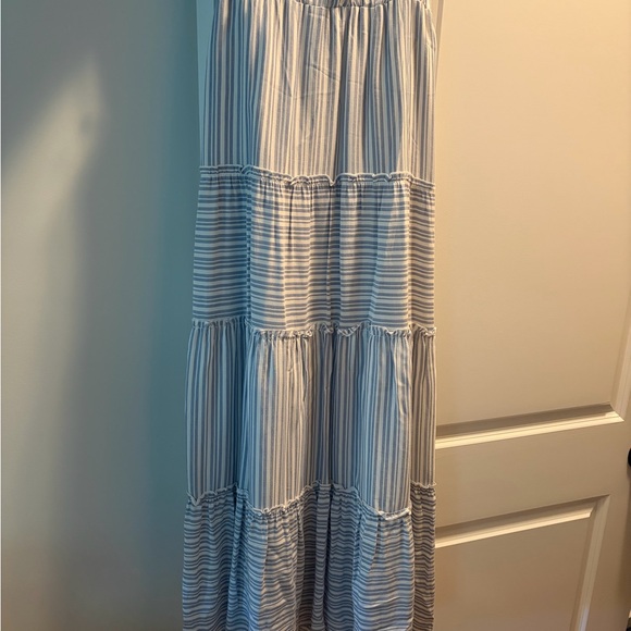Daytrip Blue and White Tiered Maxi Skirt - Picture 3 of 3